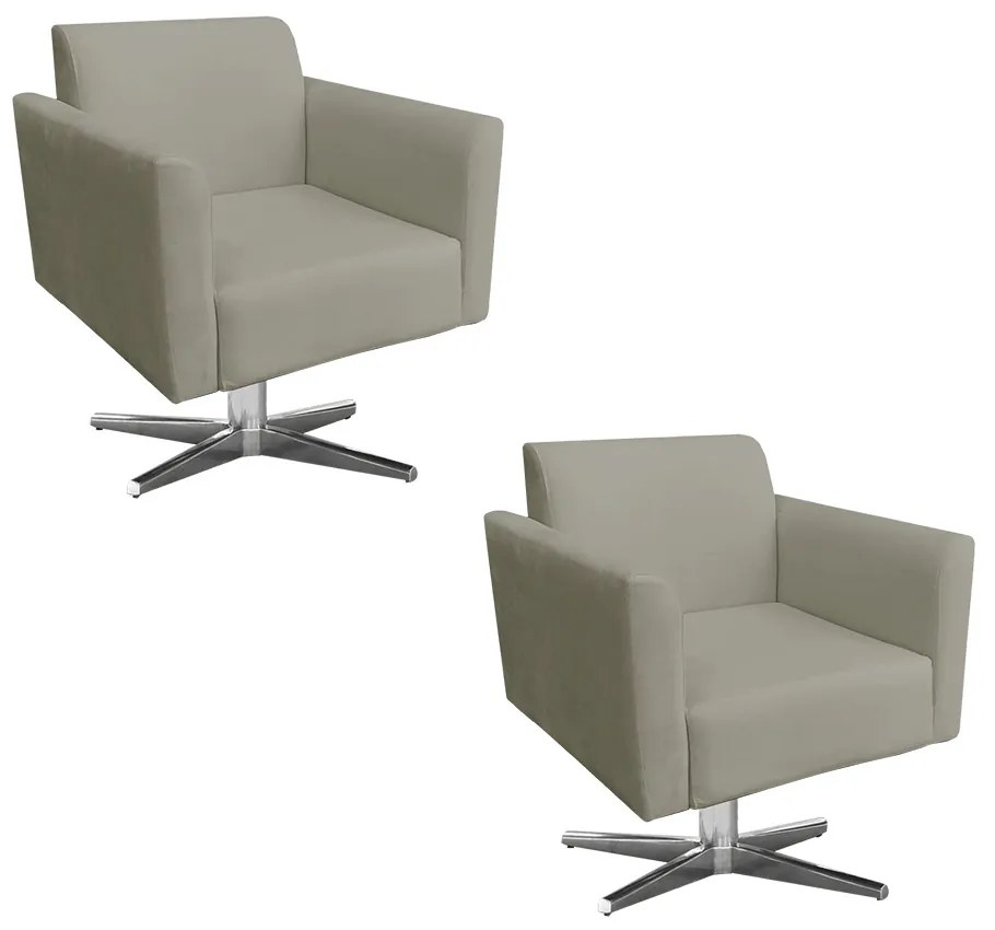 Kit 02 Poltronas Giratória Marisa Suede Base Cromada D03 - D'Rossi - Marrom Rato