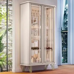 Cristaleira de Vidro com Espelho Alvora H01 Off White - Mpozenato