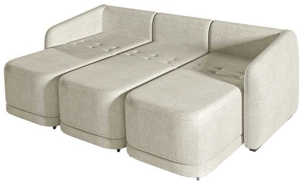 Sofá Cama Modulado Retrátil e Reclinável Decorativo Varsóvia 336cm Bouclê Bege G33 - Gran Belo