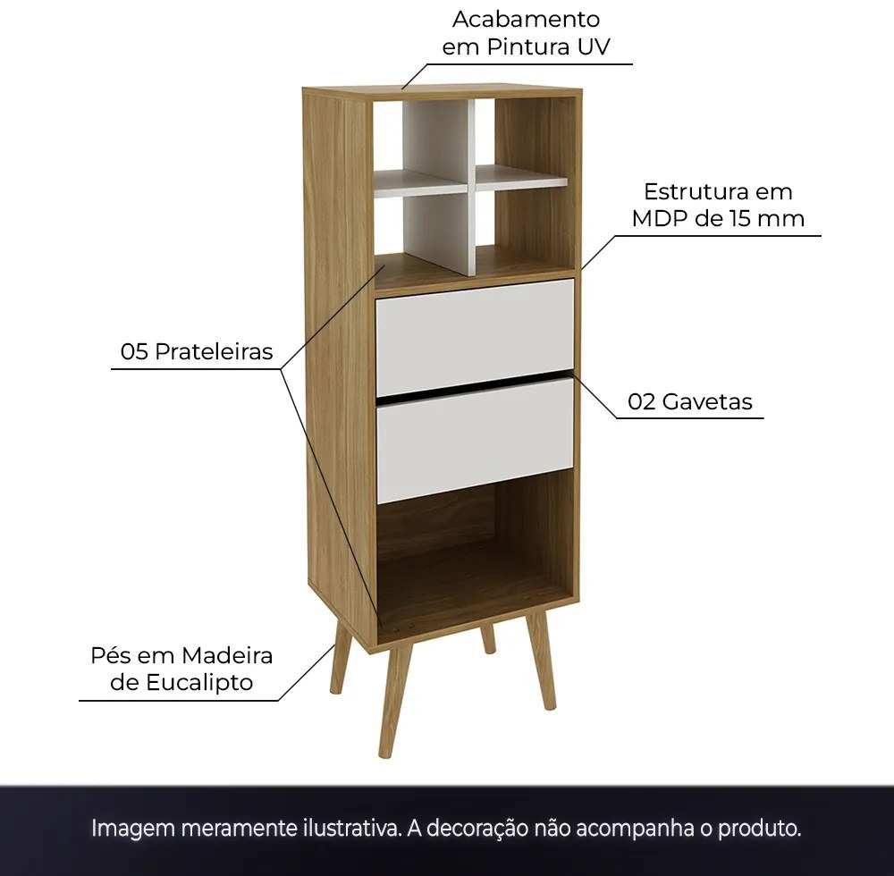 Estante para Escritório Sala de Estar E1716 MDP Natural/Off White G69 - Gran Belo