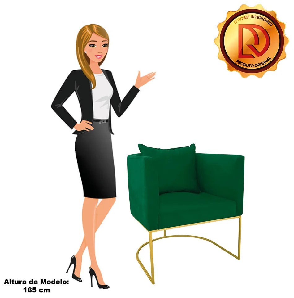 Poltrona Paola Suede Base Metálica Dourado D03 - D'Rossi Bege - Verde