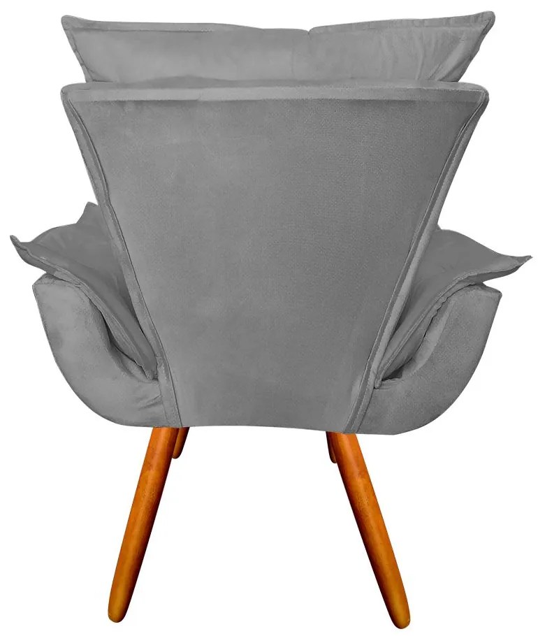 Poltrona Decorativa Pés Palito Emília Plus Suede Cinza