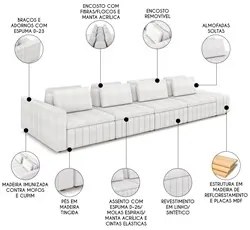Sofá Ilha e Puff Sala Living 465cm Siesta M22 Boucle Bege Claro - Mpoz