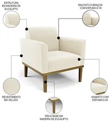Sofá Namoradeira e 2 Poltronas Base Madeira Castanho Maressa Veludo Be