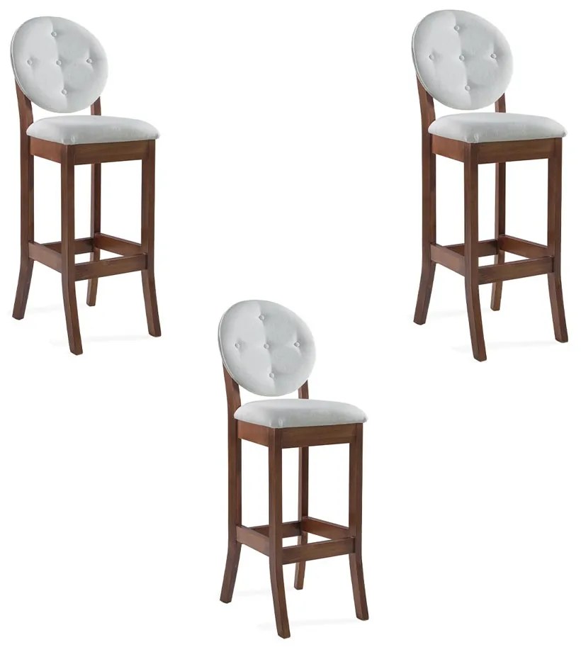 Kit 3 Banquetas Alta Madeira Maciça Teseu Linho Off White/Imbuia G42 - Gran Belo