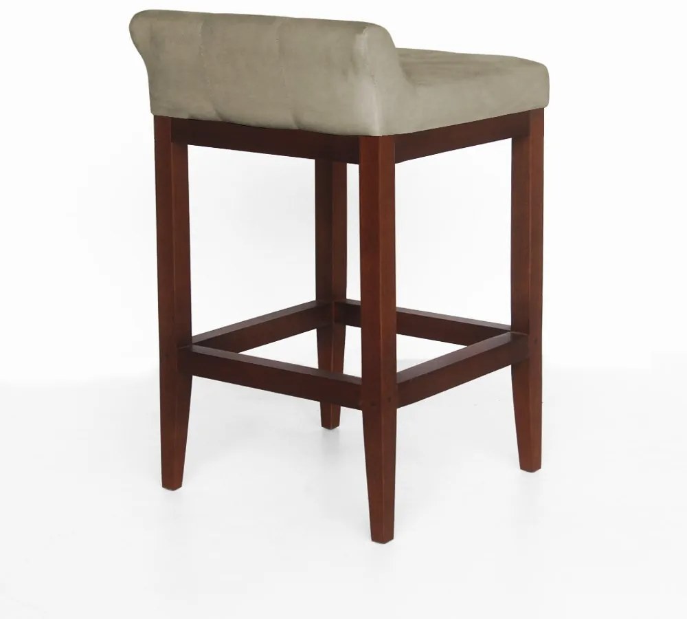 Banqueta Alta Lotus Base Madeira Maciça Estofada Suede Nude