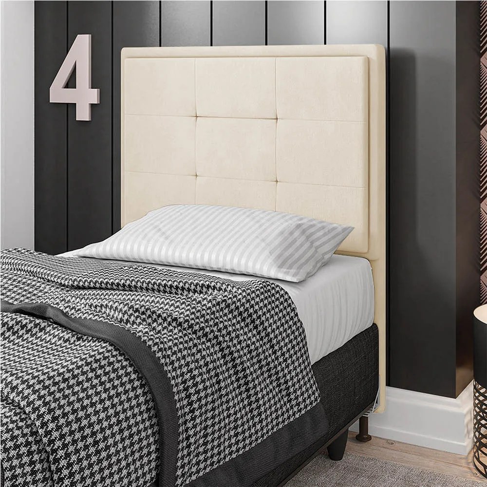 Cabeceira Solteiro Cama Box 90cm para Quarto Onix Suede M11 - D'Rossi - Bege