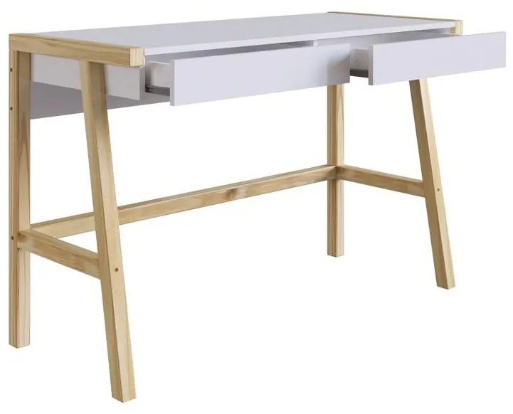 Mesa Escrivaninha Noble Pinus Natural 120cm 2 Gavetas Branca