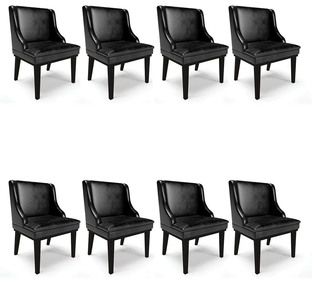 Kit 08 Cadeiras de Jantar Liz Corano Base Fixa Madeira Preto D03 - D'Rossi - Preto