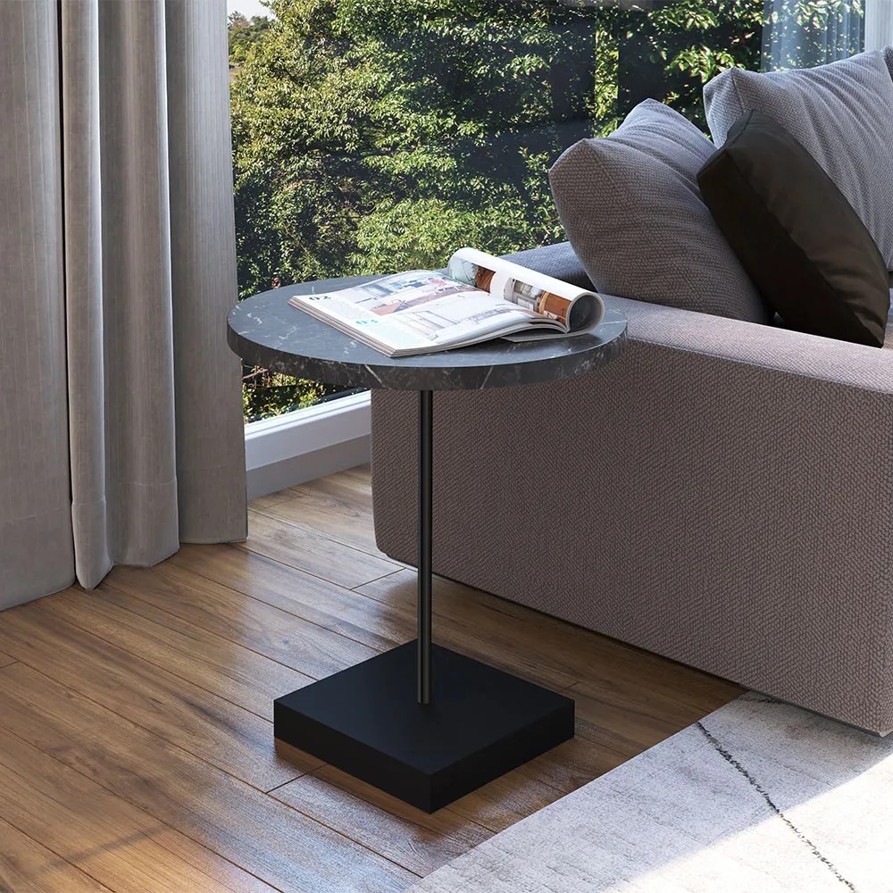 Mesa Lateral Redonda Estilo Industrial Márquina Base Metálica Preto 51 cm A05 - D'Rossi