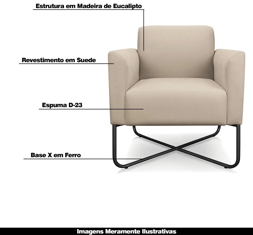 Kit 2 Poltronas Decorativas Isabella Base X Suede Bege/Preto G19 - Gran Belo