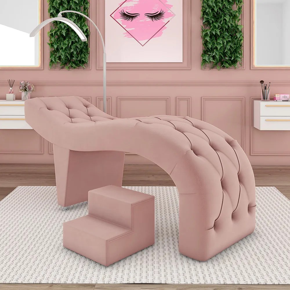 Maca de Estética para Massagem Cílios Fixa Lash Estofada com Escada Veludo Rose G83 - Gran Belo