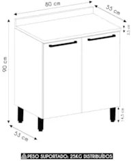 Balcão de Cozinha Com Tampo 80cm 2 Portas Mirella Freijó/Cinammon L01