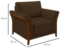 Kit Sofá Living 3 Lugares e Poltrona 102cm Pés Madeira Roya Z32 Veludo