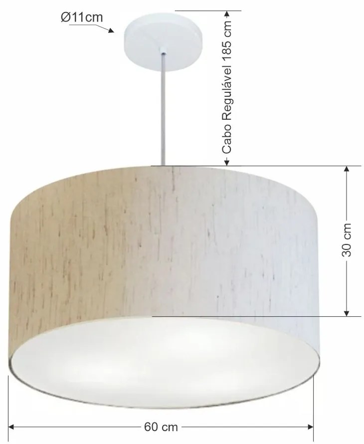 Lustre Pendente Cilíndrico Md-4101 Cúpula em Tecido 60x30cm Linho Bege - Bivolt
