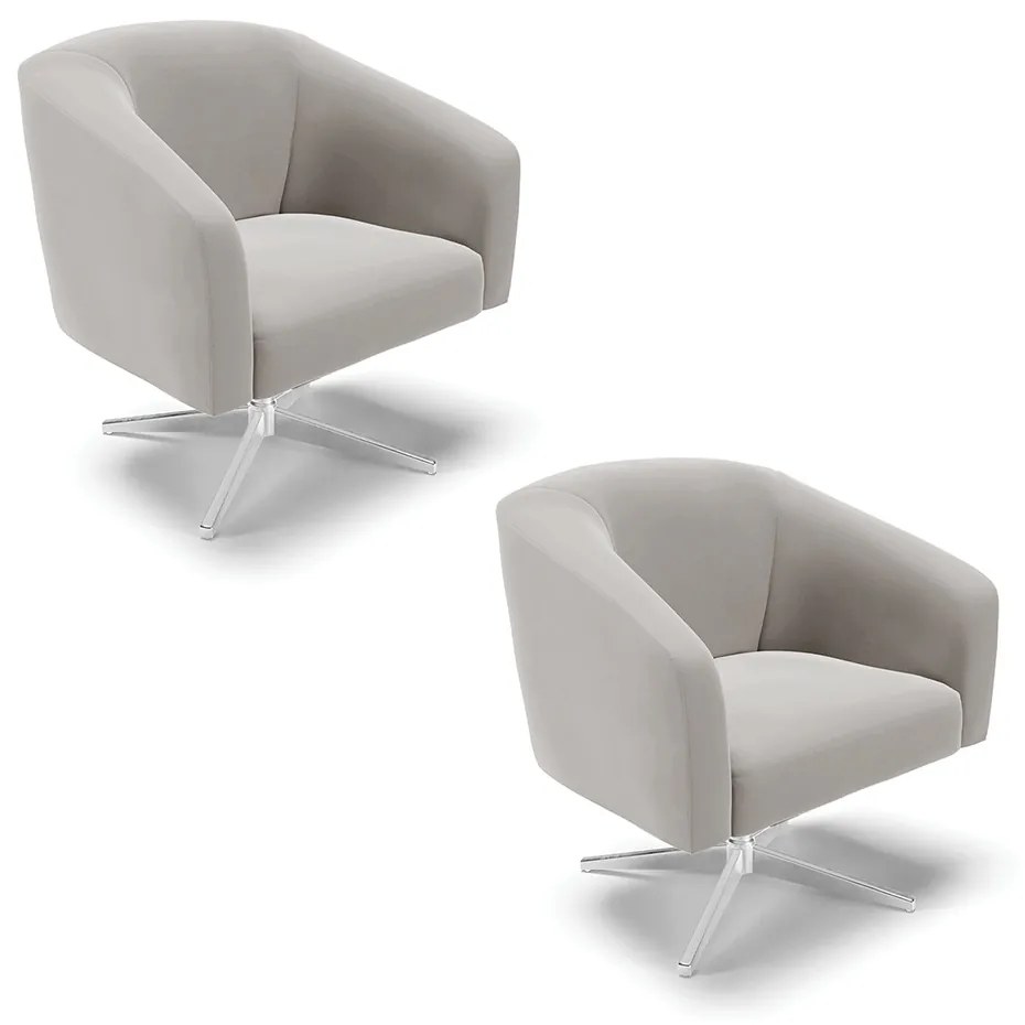 Poltrona Decorativa Giratória Cromada Kit 2 Stella Veludo D03 - D'Rossi - Cinza