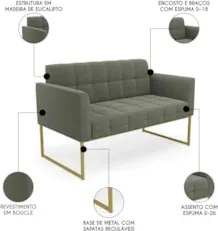 Namoradeira e Poltrona Industrial Dourado Ana Bouclé Menta - Ibiza