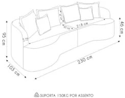 Sofá 3 Lugares 230cm Orgânico Quito Z08 Veludo Preto - Mpozenato