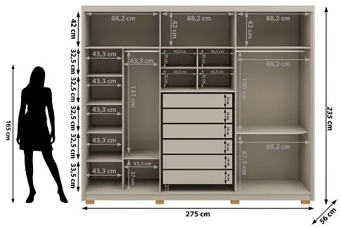 Guarda Roupa Com Espelho Dubai Majestic 6 Portas e 6 Gavetas Fendi - Vila Rica Móveis
