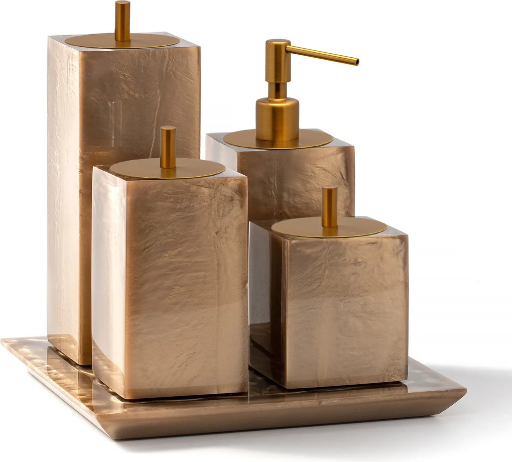 Conjunto Banheiro 4 Pçs Resina - Champagne - Ouro Escovado Champagne - Ouro Escovado