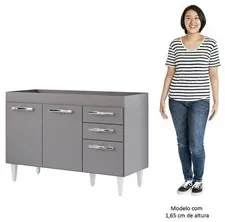 Balcão Gabinete Para Pia 120cm 3 Portas sem Tampo Suécia Cinza - Lumil