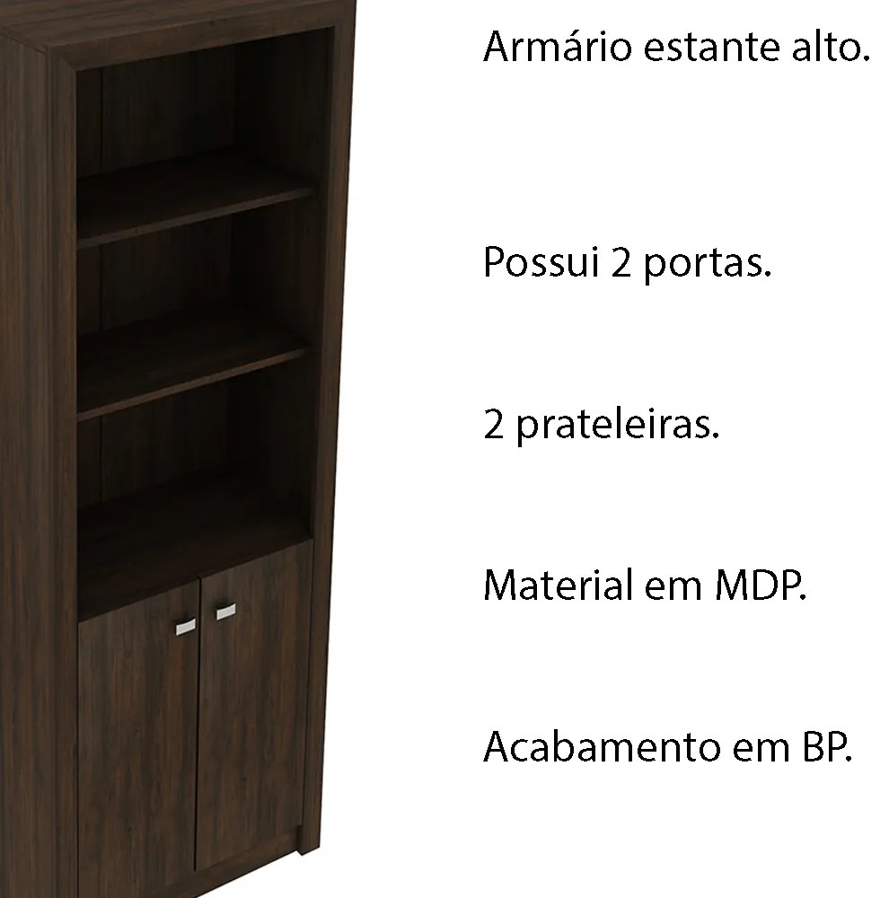 Armário Estante Alto para Escritório Home Office ME4110 MDP Rustico G69 - Gran Belo