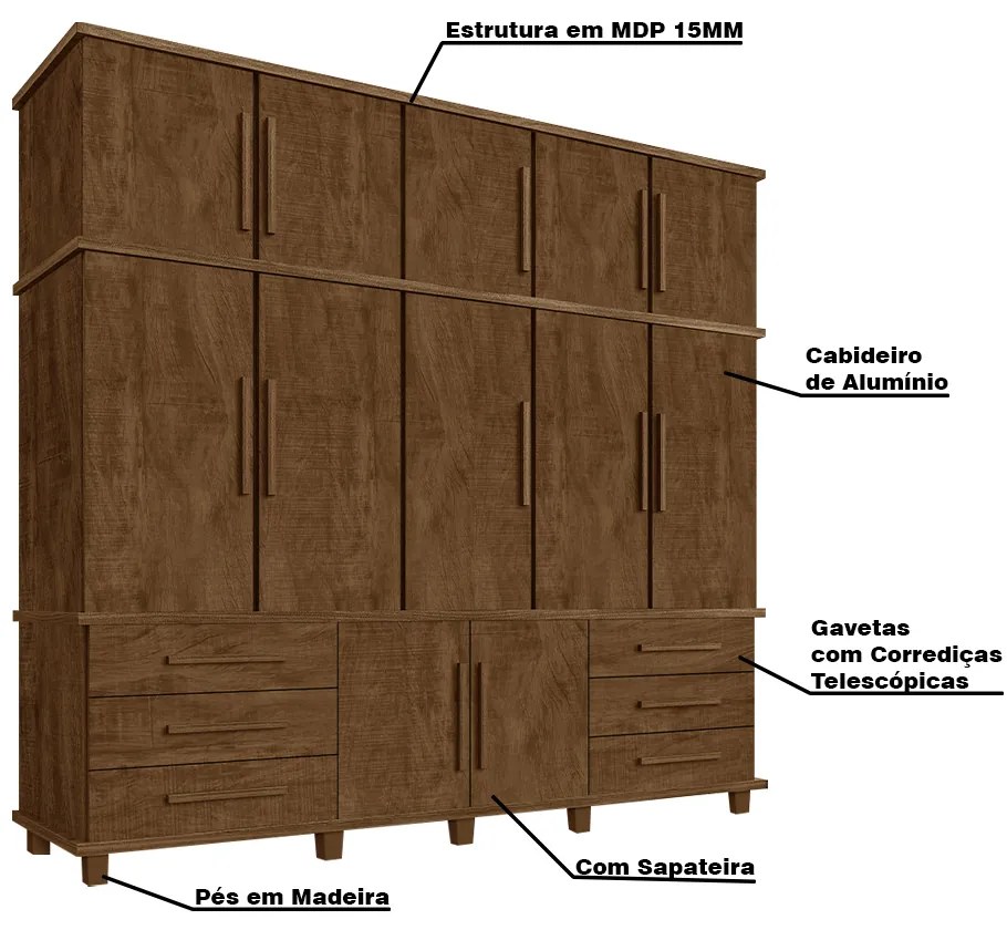 Guarda Roupa 12 Portas 6 Gavetas e Sapateira Hawking Malbec G37 - Gran Belo