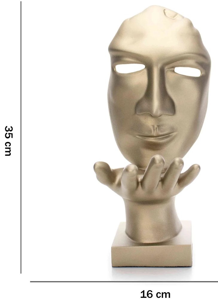 Máscara Decorativa Sopro Em Cerâmica Ouro Velho Fosco 35x16x20 Cm - D'Rossi