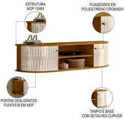 Rack Bancada para TV 60 Pol Suspenso 136cm Helena M01 Naturale/Off Whi