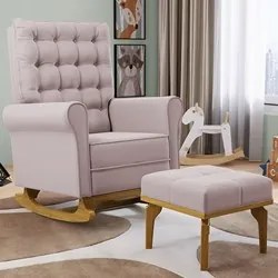 Poltrona de Amamentação Balanço e Puff Base de Madeira Brenda G05 Velu
