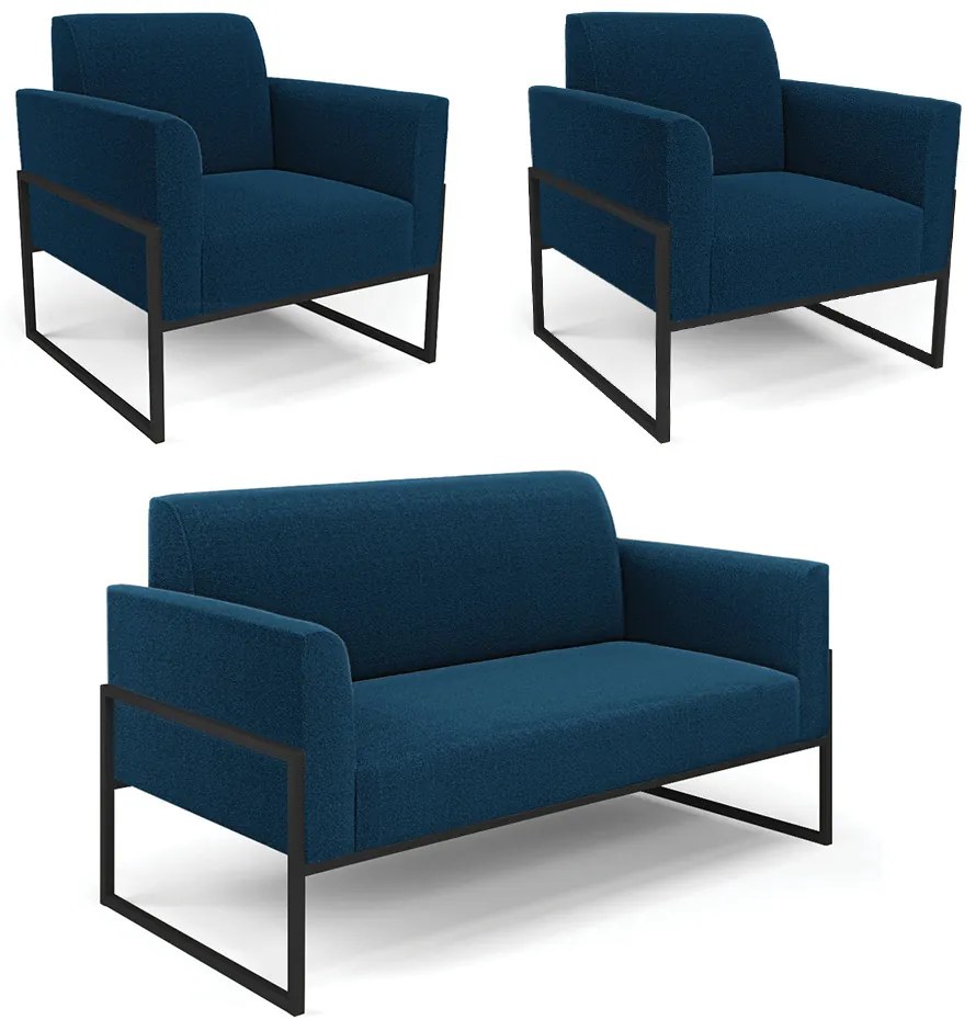 Namoradeira e 2 Poltronas Industrial Alta Preto Marisa Bouclê D03 - D'Rossi - Azul