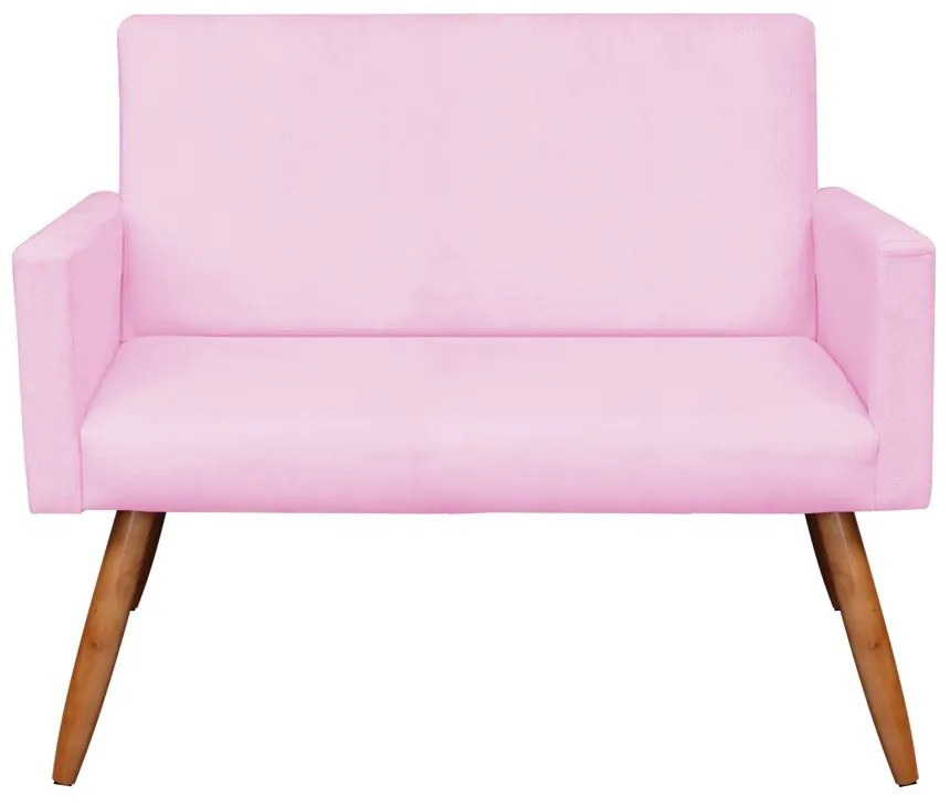 Kit 01 Namoradeira com 01 Poltrona Larissa Suede Pés Palito Castanho D'Rossi - Rosa Bebê