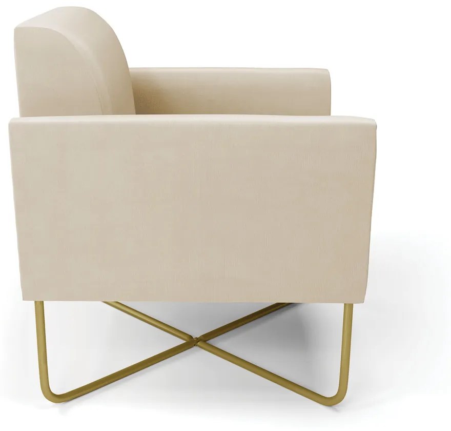 Kit 2 Poltronas Base X Industrial Dourado Marisa Suede Bege  D03 - DRossi