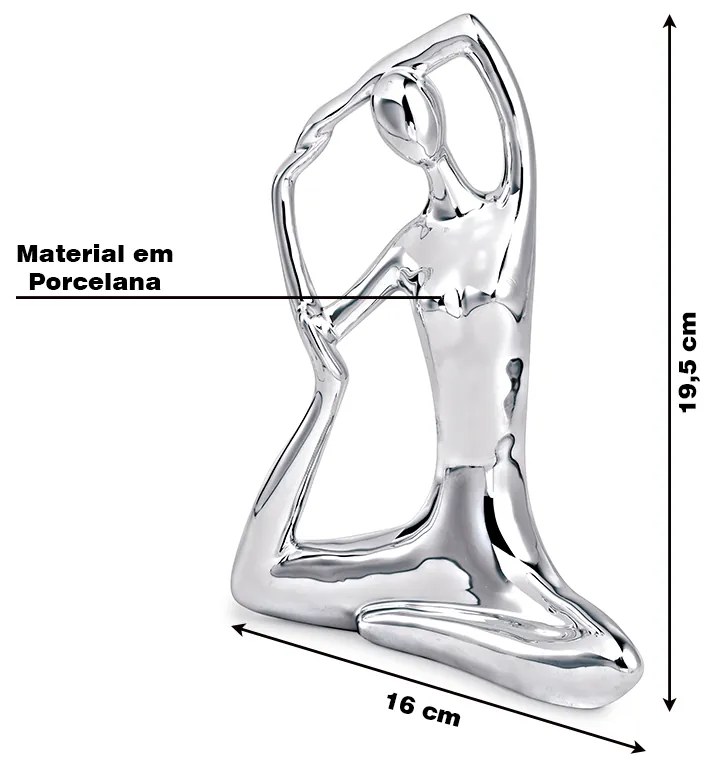 Escultura Decorativa de Yoga em Porcelana 19,5x16x6 Prata G39 - Gran Belo