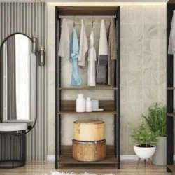 Guarda Roupa Solteiro Closet 73cm 3 Prateleiras Una Mel/Preto C01 - Mp