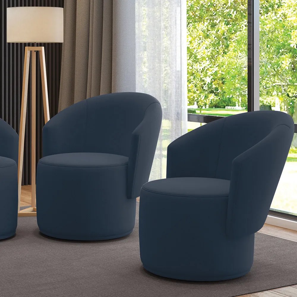 Poltrona Decorativa Orgânica Fixa para Sala Kit 2 Malu Suede M11 - D'Rossi - Azul Marinho