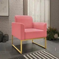 Kit Namoradeira e 1 Poltrona Decorativa Base Industrial Dourada Maress