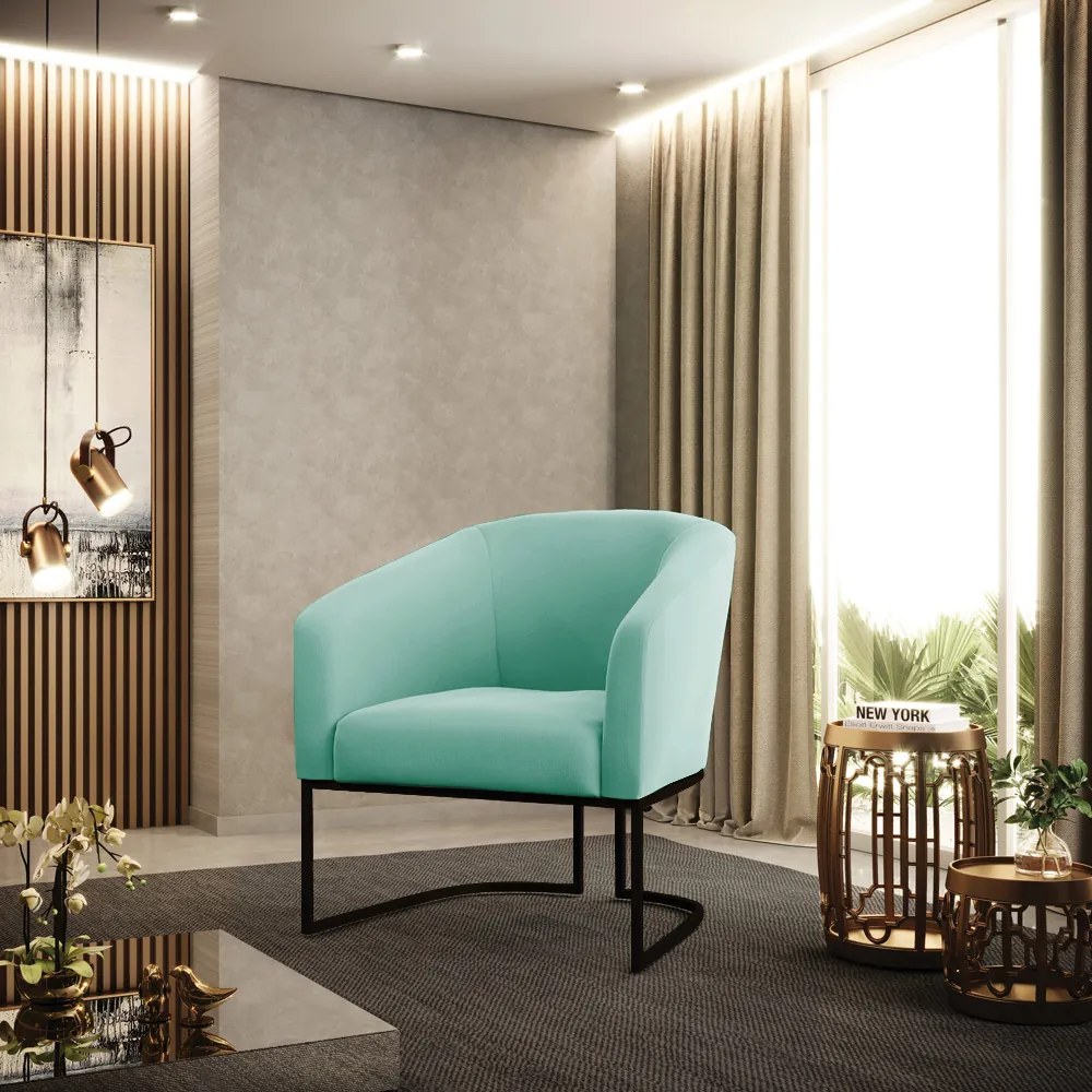 Poltrona Decorativa Industrial Preto Kit 2 Stella Suede D03 - D'Rossi - Azul Turquesa