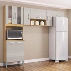 Armário de Cozinha Compacta 244cm 8 Portas Livy Z46 Damasco/Off White