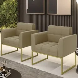 Poltrona Base Industrial Dourado Kit 2 Ana Suede Marrom RT - Ibiza