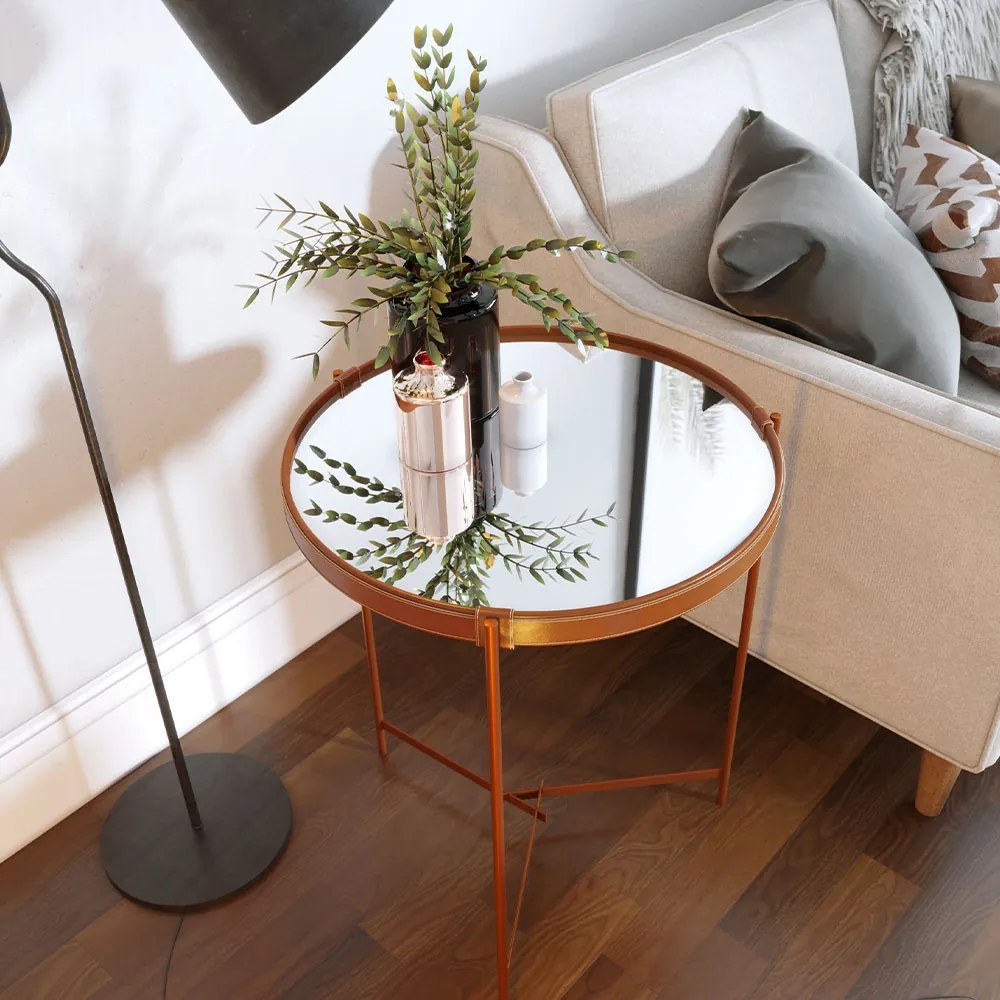 Mesa Lateral Nezuko 66cm com Espelho Base Cobre G29 - Gran Belo