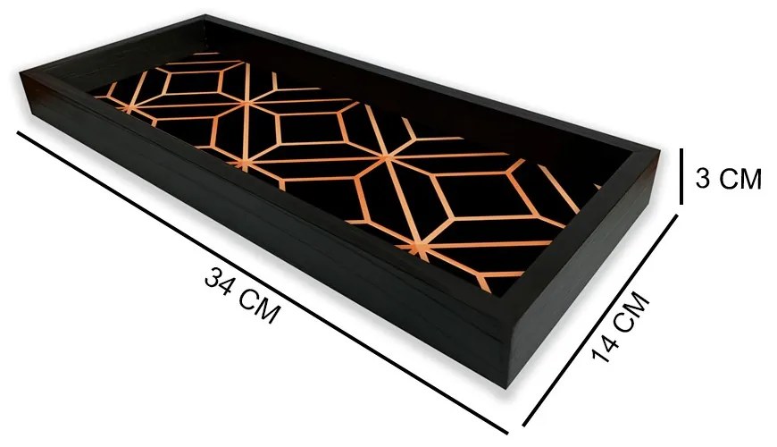 Bandeja Preta com Gravura Impermeável "Geometric Luxo" 34cm D05 - D'Rossi