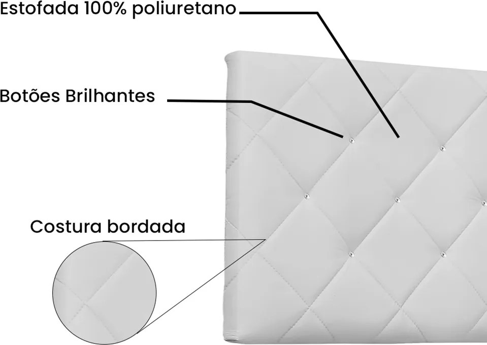 Painel Tânia Para Cama Box King 195 cm Corino S04 - D'Rossi - Branco