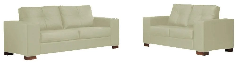 Conjunto Sofá 3 e 2 Lugares Sala de Estar kenny Couro Off White G43 - Gran Belo