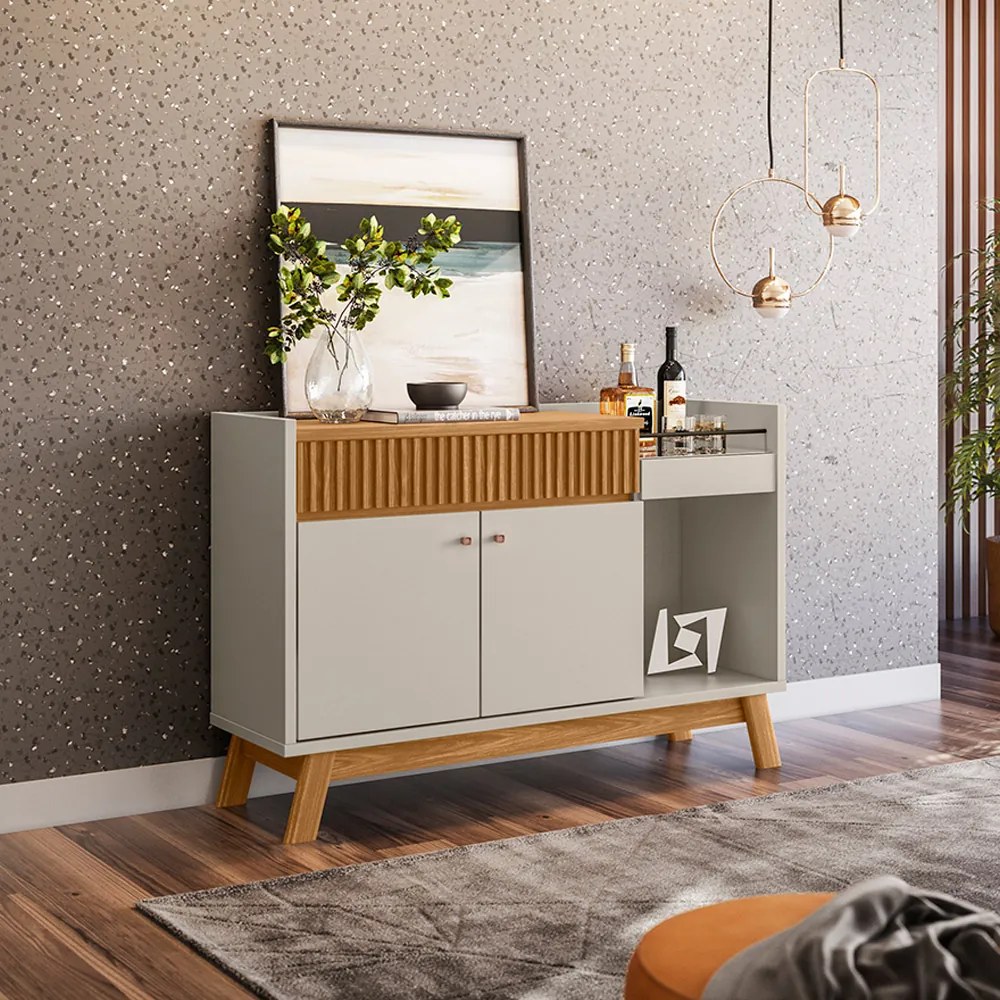 Buffet Aparador Carol 2 Portas Nature e Off White 87x133 cm L04 - D'Rossi