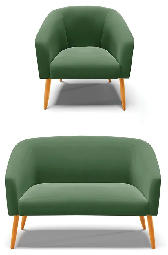 Sofá Namoradeira e Poltrona Pé Palito Castanho Stella Suede Verde D03 - D'Rossi