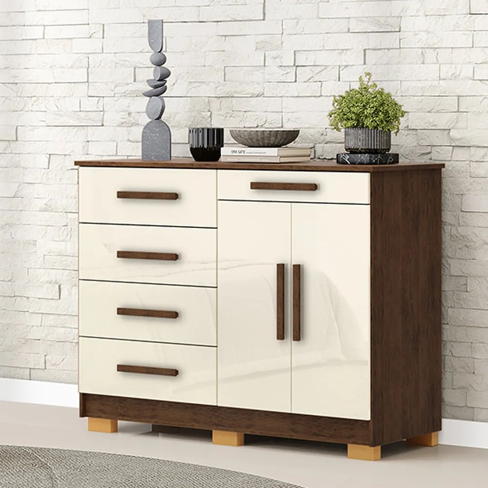 Cômoda Quarto 122cm com 2 Portas Sapateira Vitória Imbuia/Champanhe V01 - D'Rossi