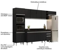 Armário de Cozinha Modulada 5 Peças CP17 Balcão com Tampo Preto - Lumi