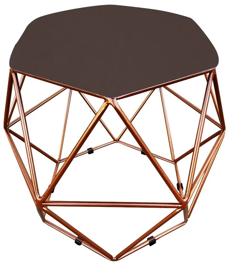 Puff Aramado Hexágono Decorativo Industrial Cobre com Suede D03 - D'Rossi - Marrom