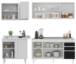 Armário de Cozinha Modulado de Canto Direito 4 Peças CP42 com Pia Inox